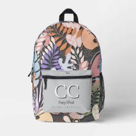 Printed Backpack : Abstract Leaves (grey) プリントバックパック