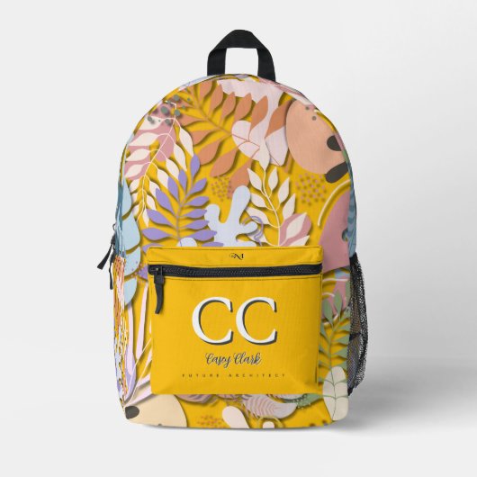 Printed Backpack : Abstract Leaves (orange) プリントバックパック (正面)