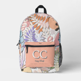 Printed Backpack : Abstract Leaves (white) プリントバックパック