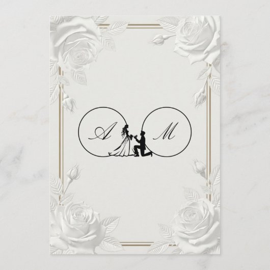 Printed Embossed White Rose Faux Gold Wedding 招待状 (裏面)