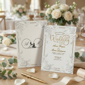 Printed Embossed White Rose Faux Gold Wedding  招待状