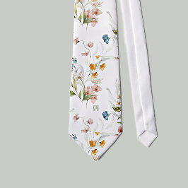 Printed Monogram on Colorful Floral Still Life Art ネクタイ