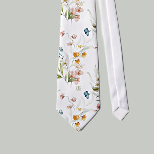 Printed Monogram on Colorful Floral Still Life Art ネクタイ