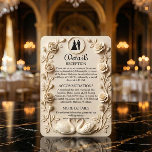 Printed Relief Floral Swans Ornate Cream エンクロージャーカード