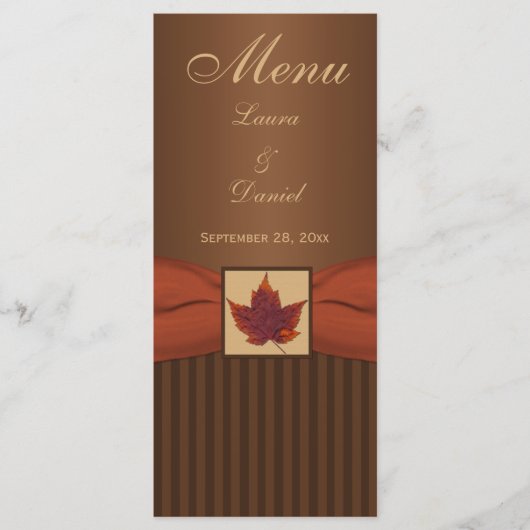 PRINTED RIBBON Autumn Leafの結婚メニューカード メニュー (正面)