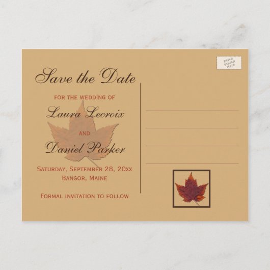 PRINTED RIBBON Autumn Leaf日付はがきを保存 案内ポストカード (裏面)