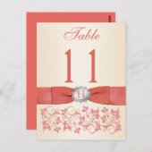 PRINTED RIBBON Coral、シャンパンテーブル番号 ポストカード (正面/裏面)
