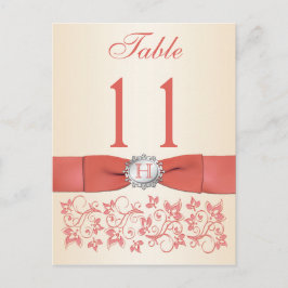 PRINTED RIBBON Coral、シャンパンテーブル番号 ポストカード