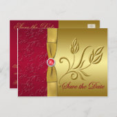 PRINTED RIBBON Red、金ゴールド日付カードの保存 案内ポストカード (正面/裏面)