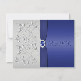 PRINTED RIBBON Silver and Navy RSVPカード
