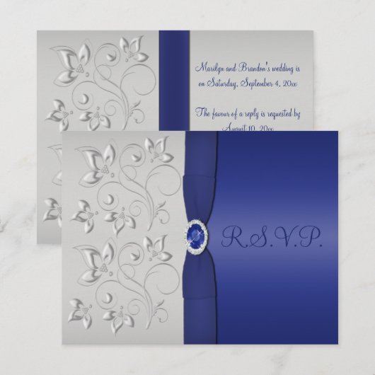 PRINTED RIBBON Silver and Navy RSVPカード (正面/裏面)