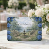 Printed Watercolor Castle Garden Fountain 出欠カード