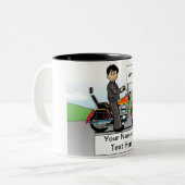 PrintedComplementsによるバイク好き男性の漫画 ツートーンマグカップ (正面左)