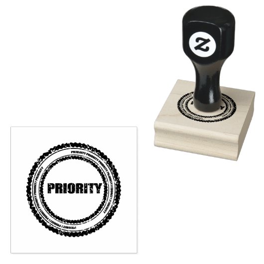 Priority Circle Logo Impressions Jet Black Wooden  ラバースタンプ (押印)