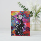 Prisarts著Dia de los Muertos Meow猫 ポストカード (スタンド正面)