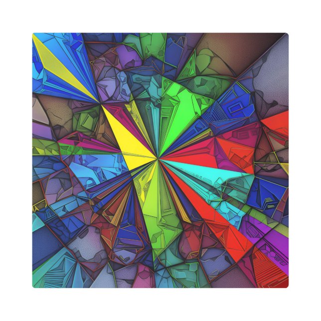Prismatic Starburst — Abstract Stained Glass Art メタルプリント (正面)