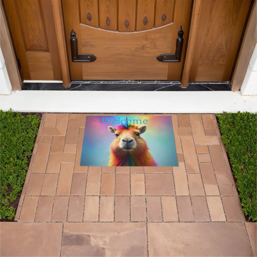 Prismhorn: The Rainbow Capybaraicorn ドアマット (室外)