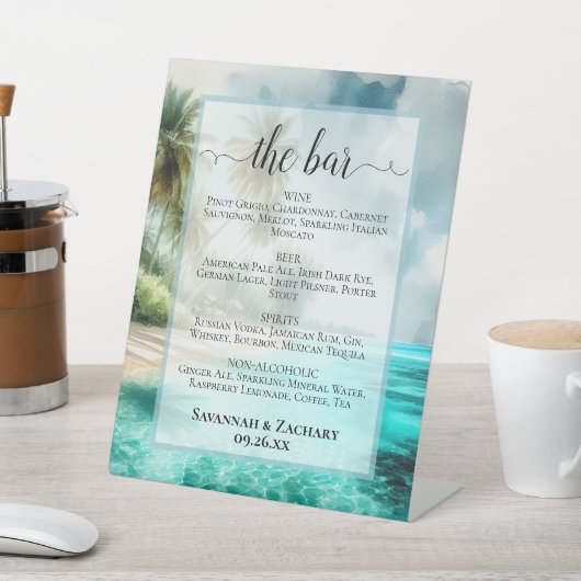 Pristine Tropical Beach Wedding Drinks or Bar Menu 台座サイン (インサイチュ)
