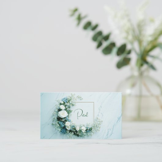 Pristine White Rose and Blue Floral Marble 名刺 (スタンド正面)