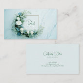 Pristine White Rose and Blue Floral Marble 名刺 (正面/裏面)