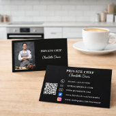 Private chef black white photo catering QR code 名刺