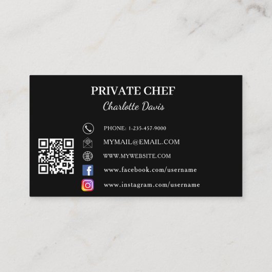 Private chef black white photo catering QR code 名刺 (裏面)