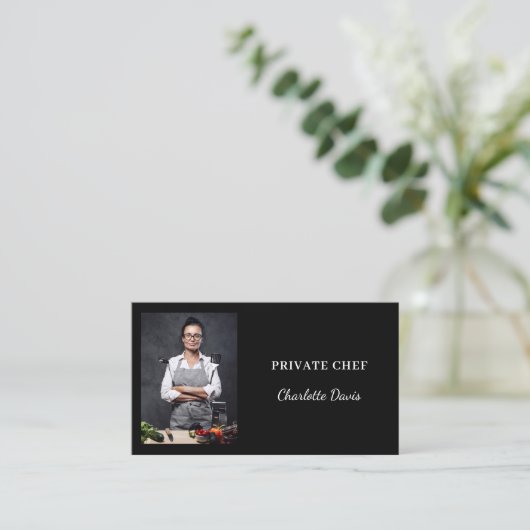 Private chef black white photo catering QR code 名刺 (スタンド正面)