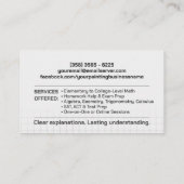 Private Math Tutor – 数学教育者 名刺 (裏面)