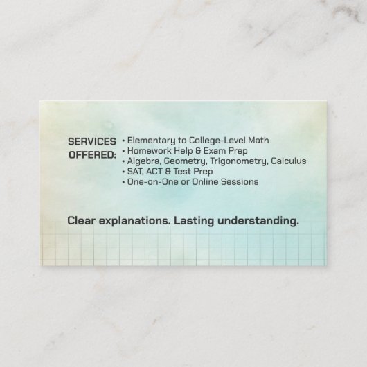 Private Math Tutor – 数学教育者 名刺 (裏面)