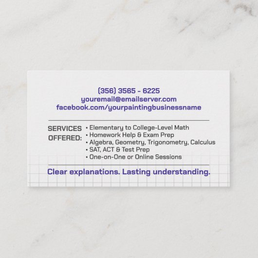 Private Math Tutor – 数学教育者 名刺 (裏面)