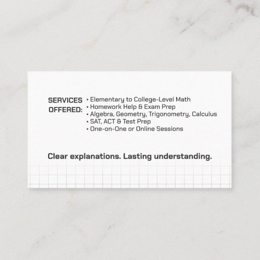Private Math Tutor – 数学教育者 名刺 (裏面)