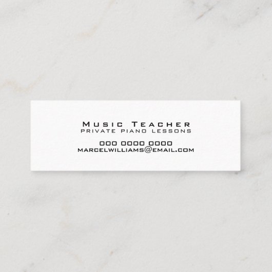 Private Piano Lessons Music Teacher white スキニー名刺 (裏面)