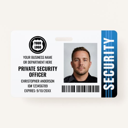 Private Security Guard Officer ID Photo Logo Blue バッジ (正面)