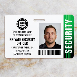 Private Security Guard Officer ID Photo Logo Green バッジ