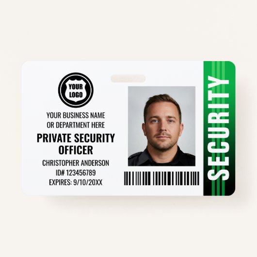 Private Security Guard Officer ID Photo Logo Green バッジ (正面)