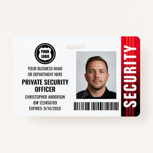 Private Security Guard Officer ID Photo Logo Red バッジ (正面)