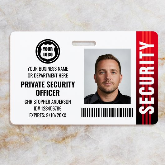 Private Security Guard Officer ID Photo Logo Red バッジ