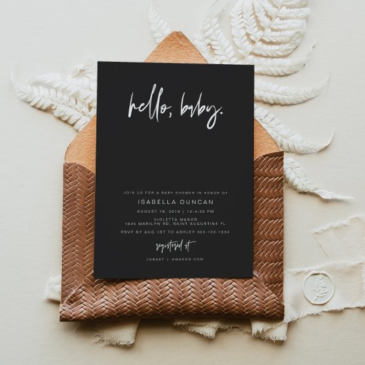 PRIYA ブラックコンテンポラリー モダン ミニマリスト ベイビー 招待状