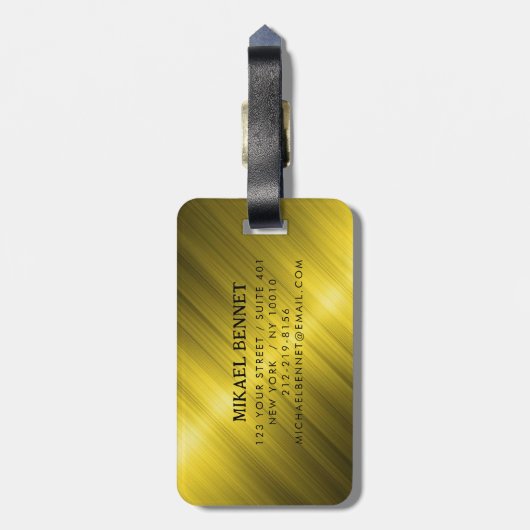 PRO金ゴールドブラシ付きメタリック荷物タグ ラゲッジタグ (裏面縦)