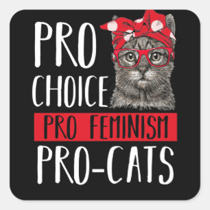 Pro Choice Proフェミニズム猫とバンダナ スクエアシール