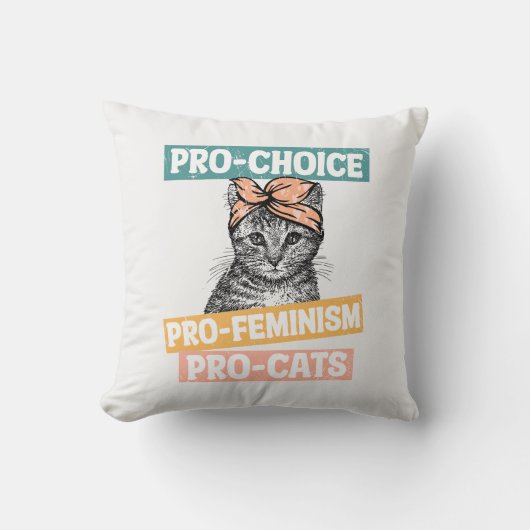 Pro-Choice、Pro-Feminism、Pro-Cat |猫好き クッション (正面)
