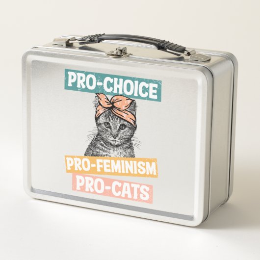 Pro-Choice、Pro-Feminism、Pro-Cat |猫好き メタルランチボックス (正面)
