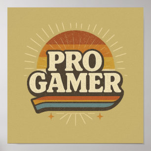 PRO GAMER —ヴィンテージサンセットバッジ ポスター