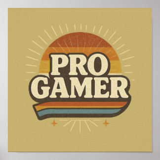 PRO GAMER —ヴィンテージサンセットバッジ ポスター
