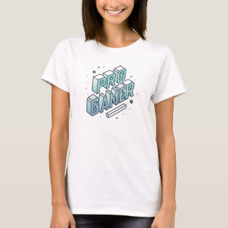 PRO GAMER — 等角投影3Dブロック文字ロゴ Tシャツ
