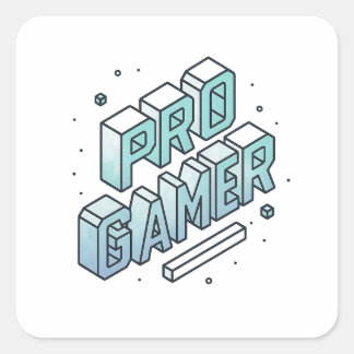 PRO GAMER — Isometric 3D Block Letter Logo スクエアシール