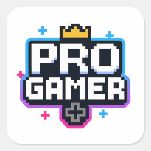 PRO GAMER — Pixel Art 8ビットバッジ スクエアシール (正面)