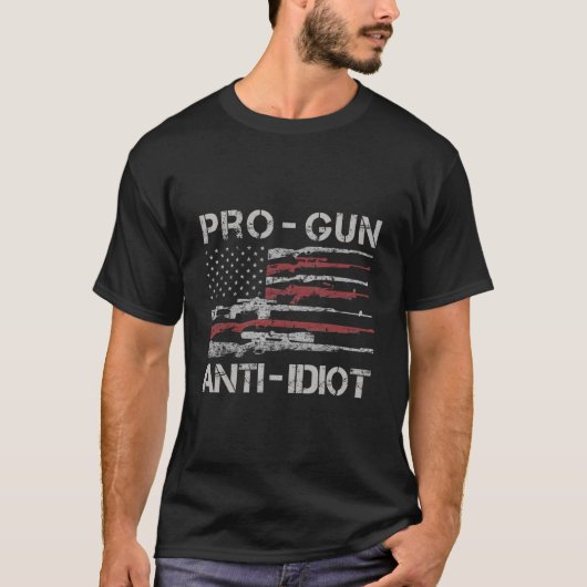 Pro Gun Anti Idio Usa Flag 2Nd Adt Tシャツ (正面)