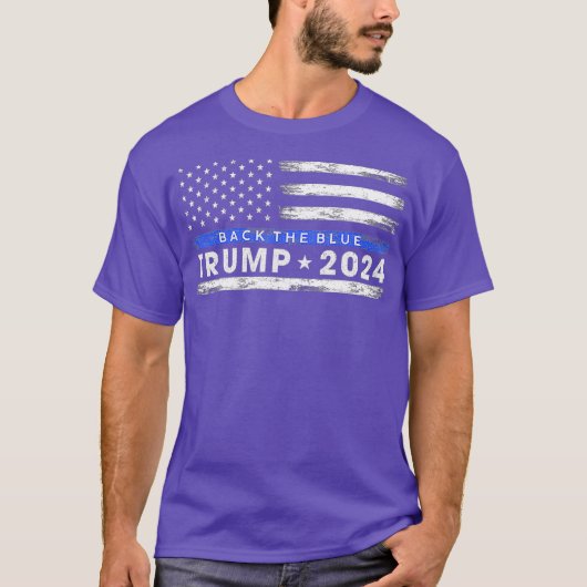 Pro Trump 2024 Back The Blue Thin Blue Line Flag Tシャツ (正面)