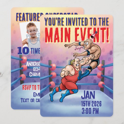 Pro Wrestling Customizable Birthday Main Event 招待状 (正面/裏面)